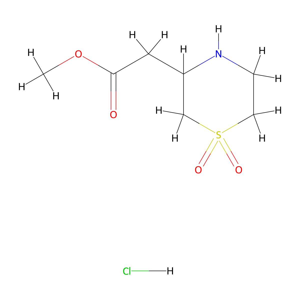 Methyl 2-(1,1-dioxo-1lambda6-thiomorpholin-3-yl)acetate hydrochloride molecular structure, CAS 2060037-69-4