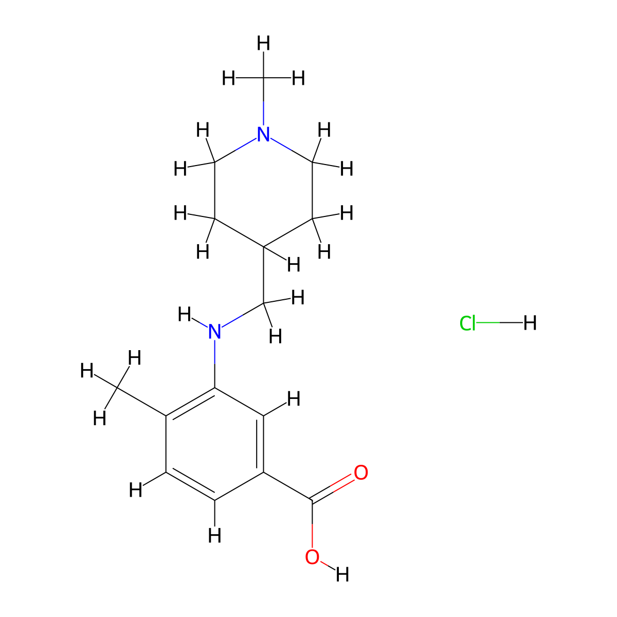 4-Methyl-3-{[(1-methylpiperidin-4-yl)methyl]amino}benzoic acid hydrochloride molecular structure, CAS 2060037-90-1