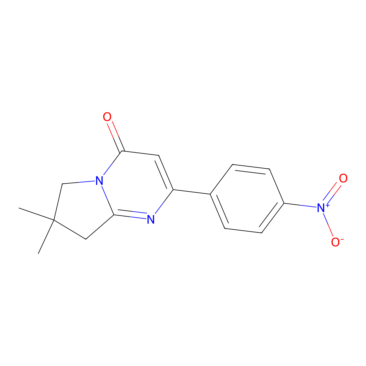 7,7-Dimethyl-2-(4-nitrophenyl)-4H,6H,7H,8H-pyrrolo[1,2-a]pyrimidin-4-one molecular structure, CAS 2060038-00-6