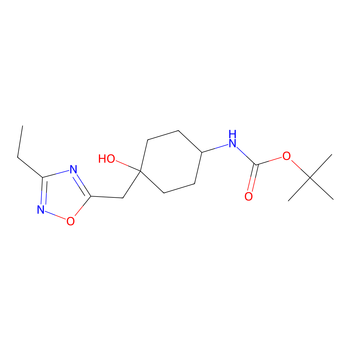 tert-Butyl N-{4-[(3-ethyl-1,2,4-oxadiazol-5-yl)methyl]-4-hydroxycyclohexyl}carbamate molecular structure, CAS 2060038-15-3
