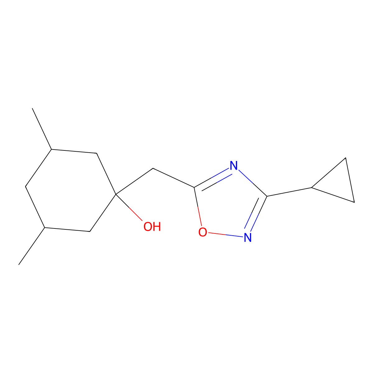 1-[(3-Cyclopropyl-1,2,4-oxadiazol-5-yl)methyl]-3,5-dimethylcyclohexan-1-ol molecular structure, CAS 2060038-24-4