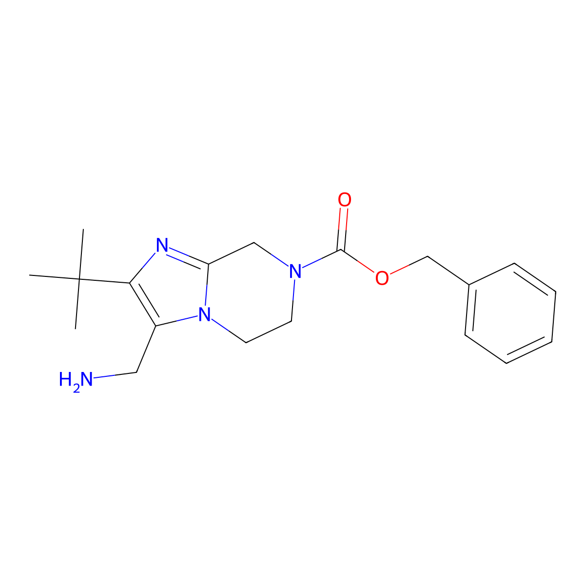 Benzyl 3-(aminomethyl)-2-tert-butyl-5H,6H,7H,8H-imidazo[1,2-a]pyrazine-7-carboxylate molecular structure, CAS 2060038-28-8
