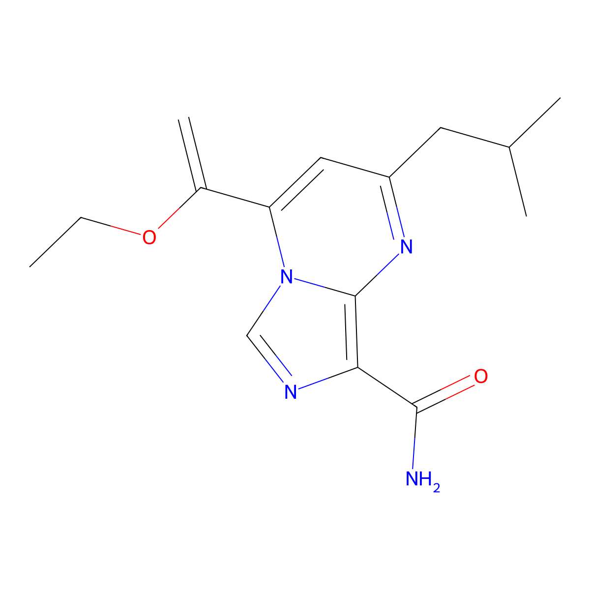 4-(1-Ethoxyethenyl)-2-(2-methylpropyl)imidazo[1,5-a]pyrimidine-8-carboxamide molecular structure, CAS 2060038-64-2