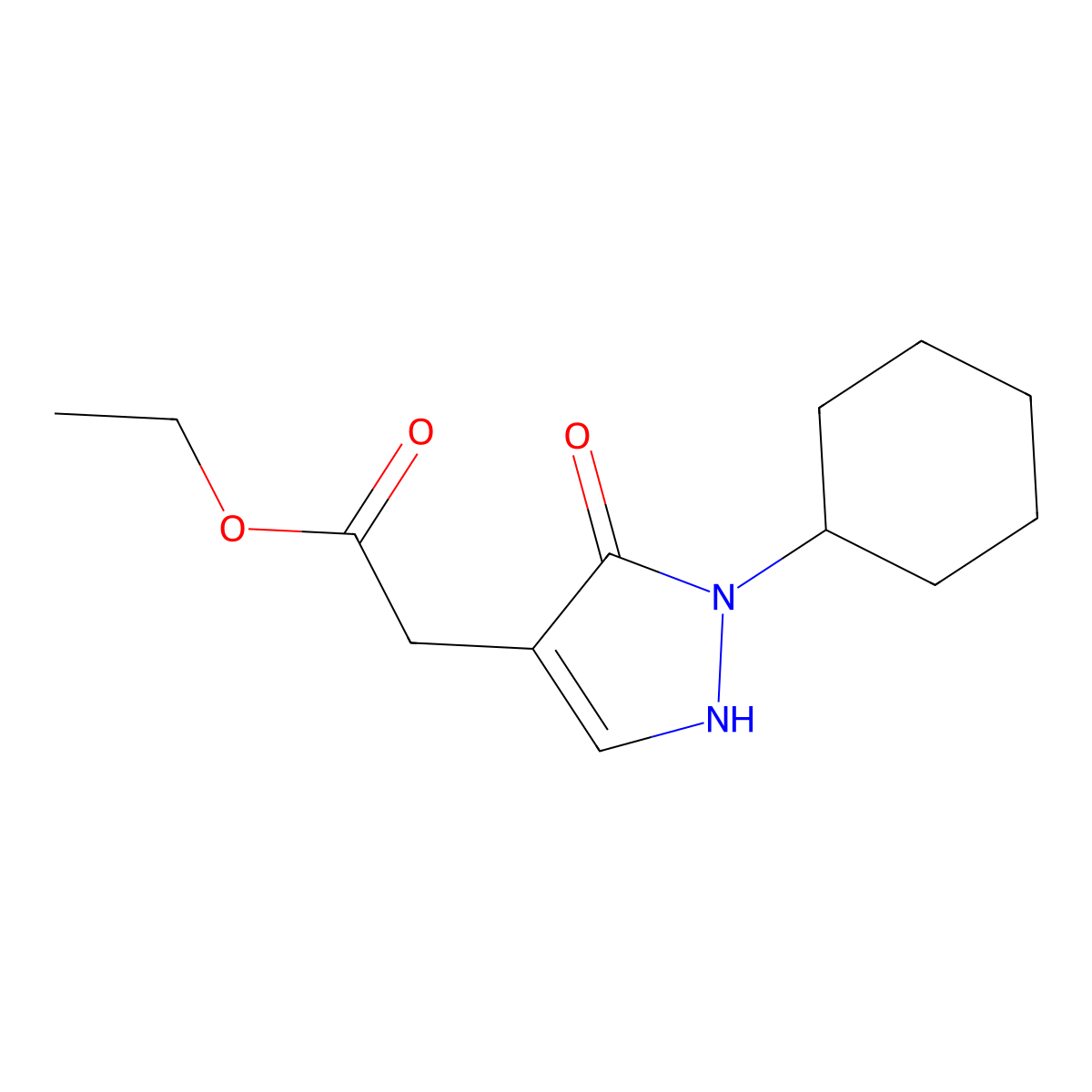 Ethyl 2-(2-cyclohexyl-3-oxo-2,3-dihydro-1H-pyrazol-4-yl)acetate molecular structure, CAS 2060038-68-6