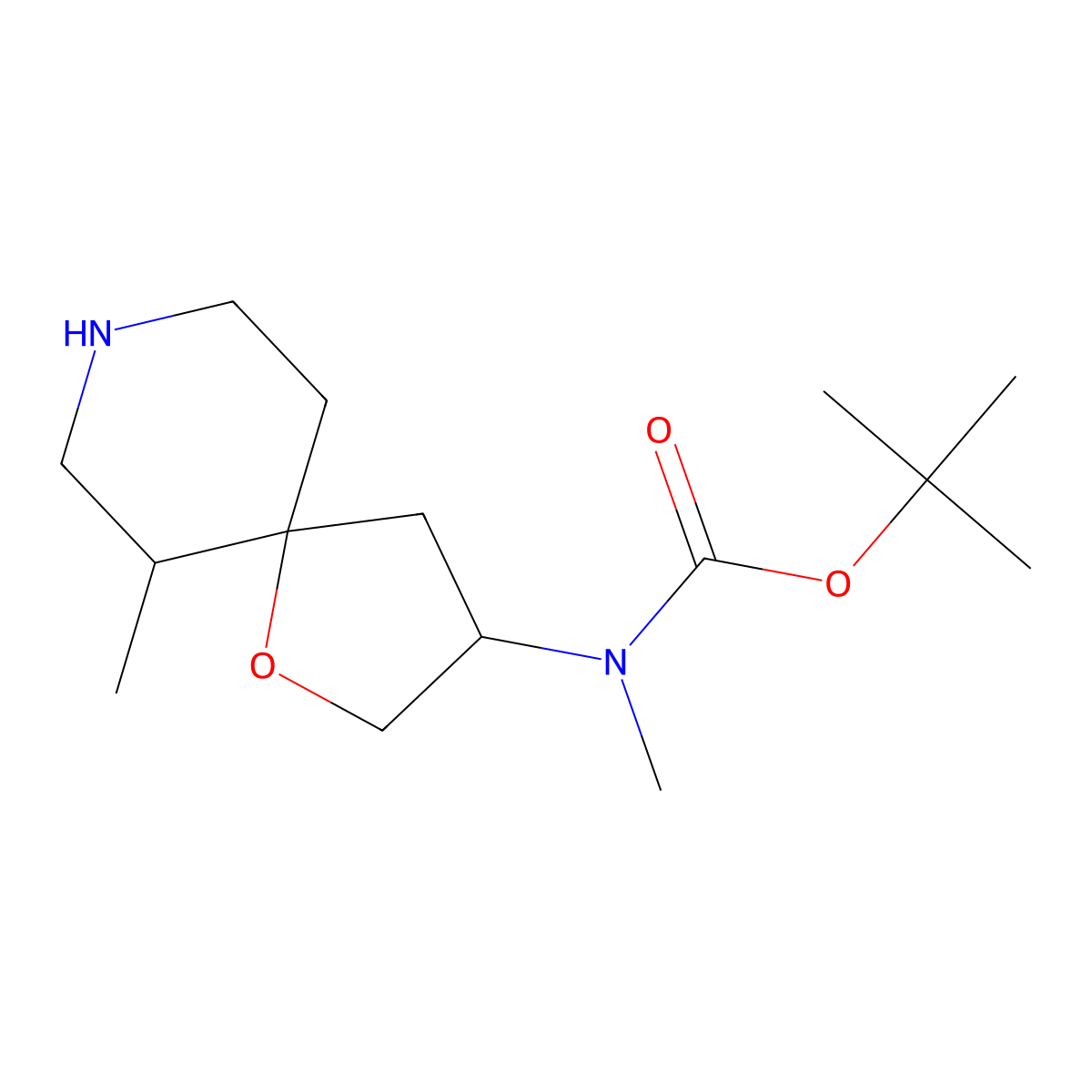 tert-Butyl N-methyl-N-{6-methyl-1-oxa-8-azaspiro[4.5]decan-3-yl}carbamate molecular structure, CAS 2060038-82-4