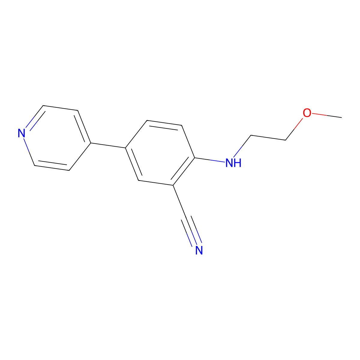 2-[(2-Methoxyethyl)amino]-5-(pyridin-4-yl)benzonitrile molecular structure, CAS 2060039-14-5
