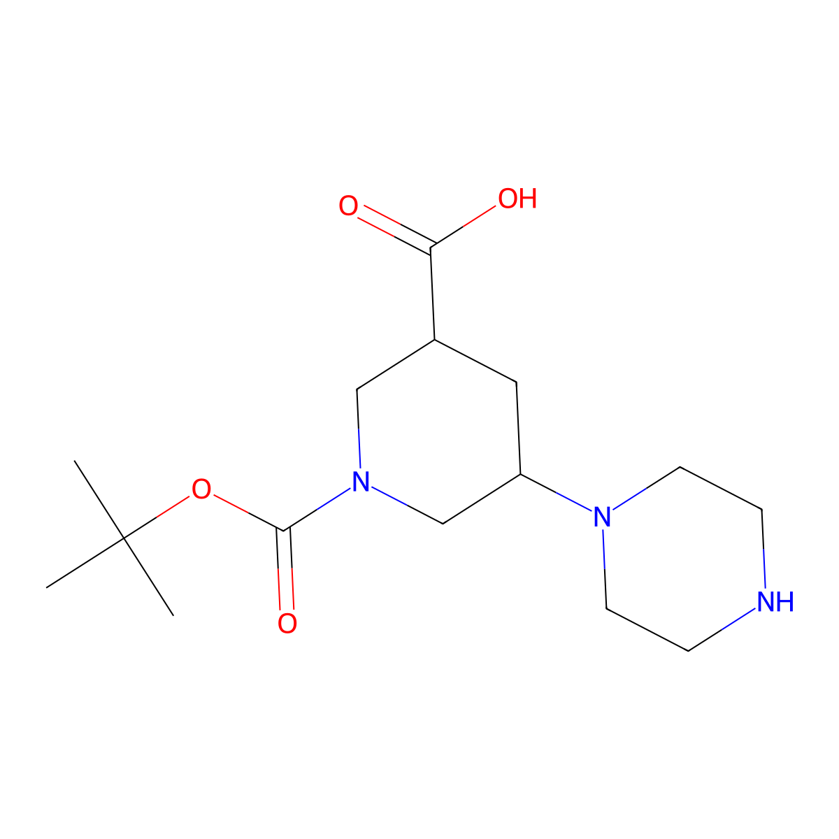 1-[(tert-Butoxy)carbonyl]-5-(piperazin-1-yl)piperidine-3-carboxylic acid molecular structure, CAS 2060039-30-5