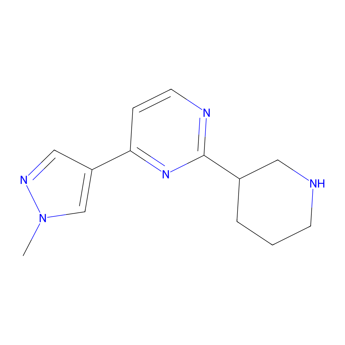 4-(1-Methyl-1H-pyrazol-4-yl)-2-(piperidin-3-yl)pyrimidine molecular structure, CAS 2060039-45-2