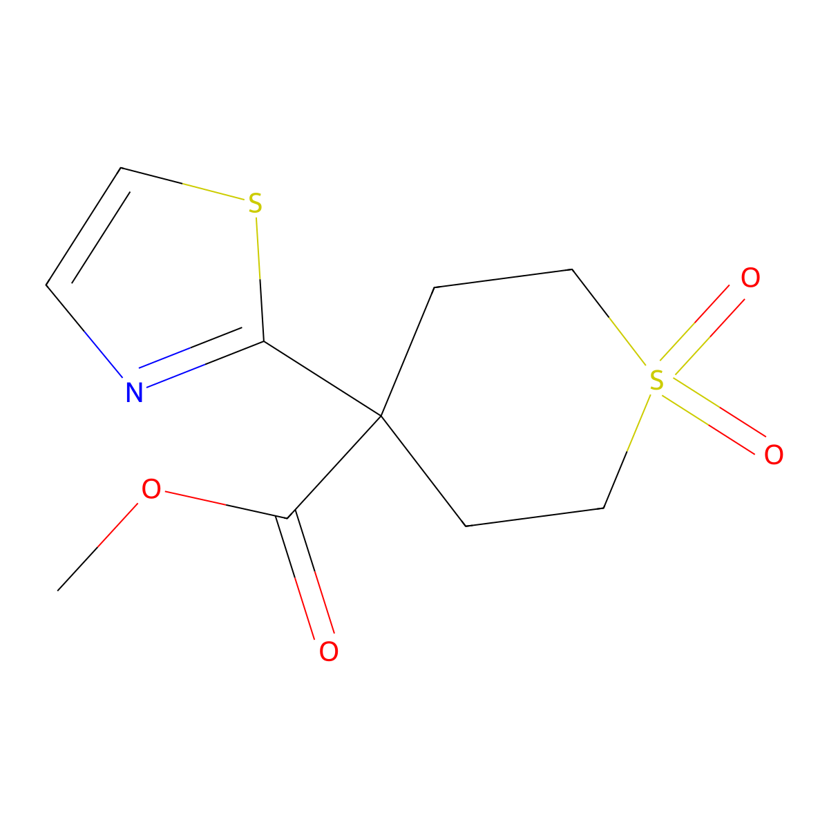 Methyl 1,1-dioxo-4-(1,3-thiazol-2-yl)-1lambda6-thiane-4-carboxylate molecular structure, CAS 2060039-59-8