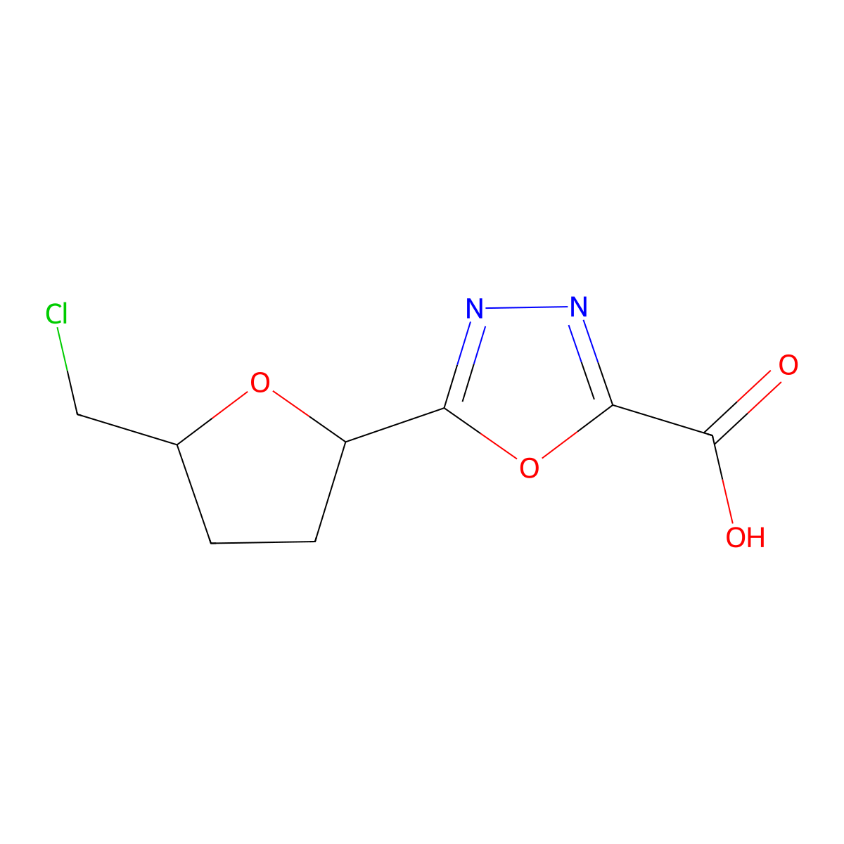 5-[5-(Chloromethyl)oxolan-2-yl]-1,3,4-oxadiazole-2-carboxylic acid molecular structure, CAS 2060039-67-8