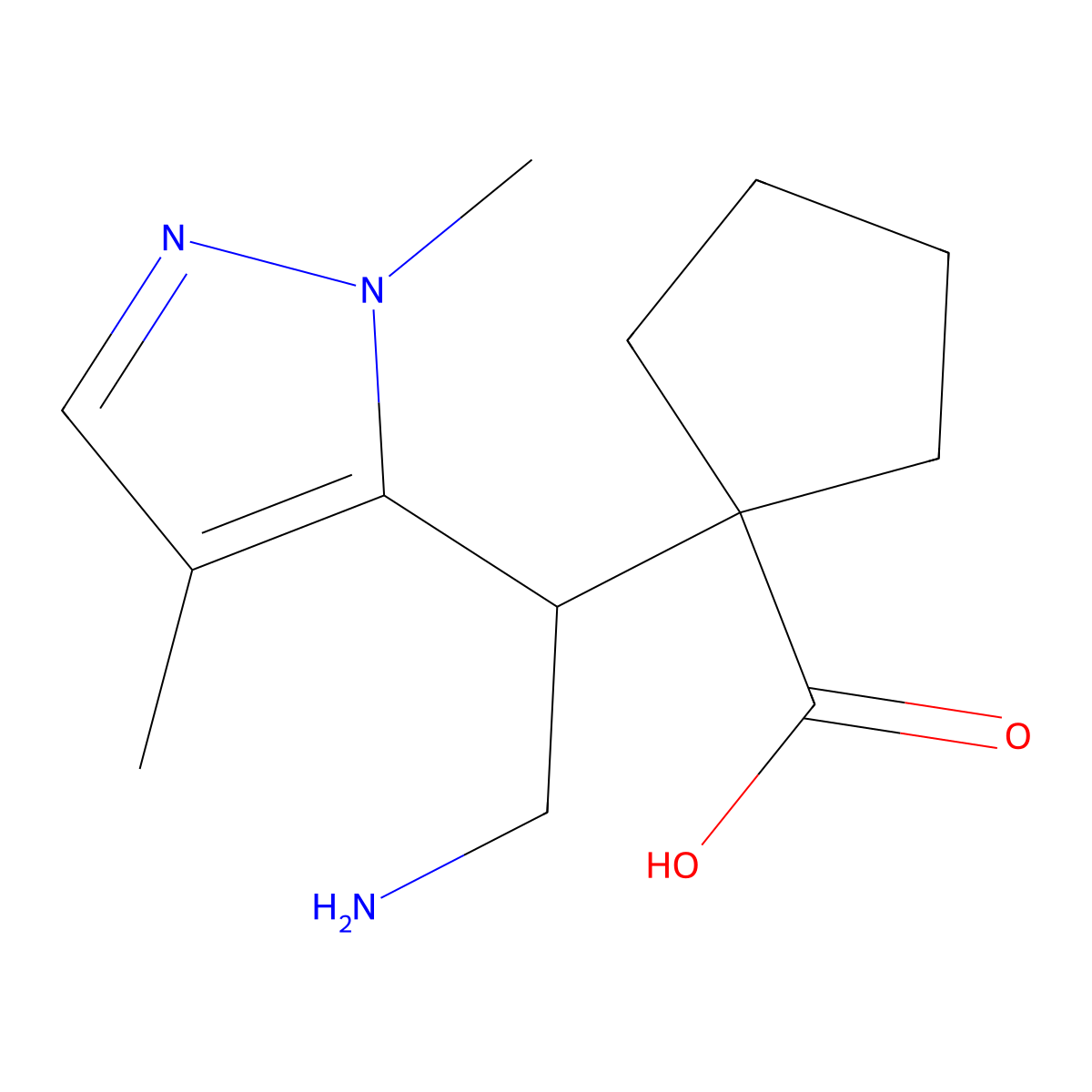 1-[2-Amino-1-(1,4-dimethyl-1H-pyrazol-5-yl)ethyl]cyclopentane-1-carboxylic acid molecular structure, CAS 2060039-74-7