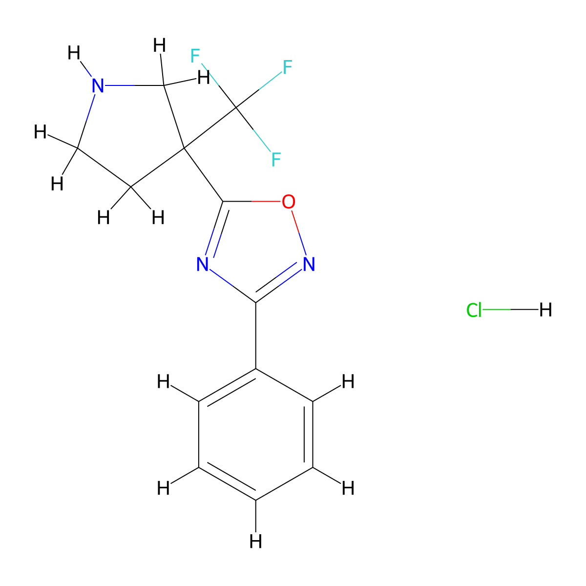 3-Phenyl-5-[3-(trifluoromethyl)pyrrolidin-3-yl]-1,2,4-oxadiazole hydrochloride molecular structure, CAS 2060040-00-6