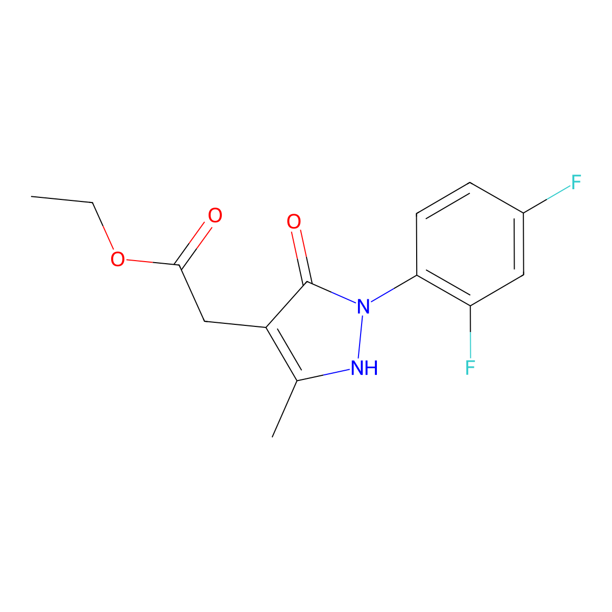Ethyl 2-[2-(2,4-difluorophenyl)-5-methyl-3-oxo-2,3-dihydro-1H-pyrazol-4-yl]acetate molecular structure, CAS 2060040-15-3
