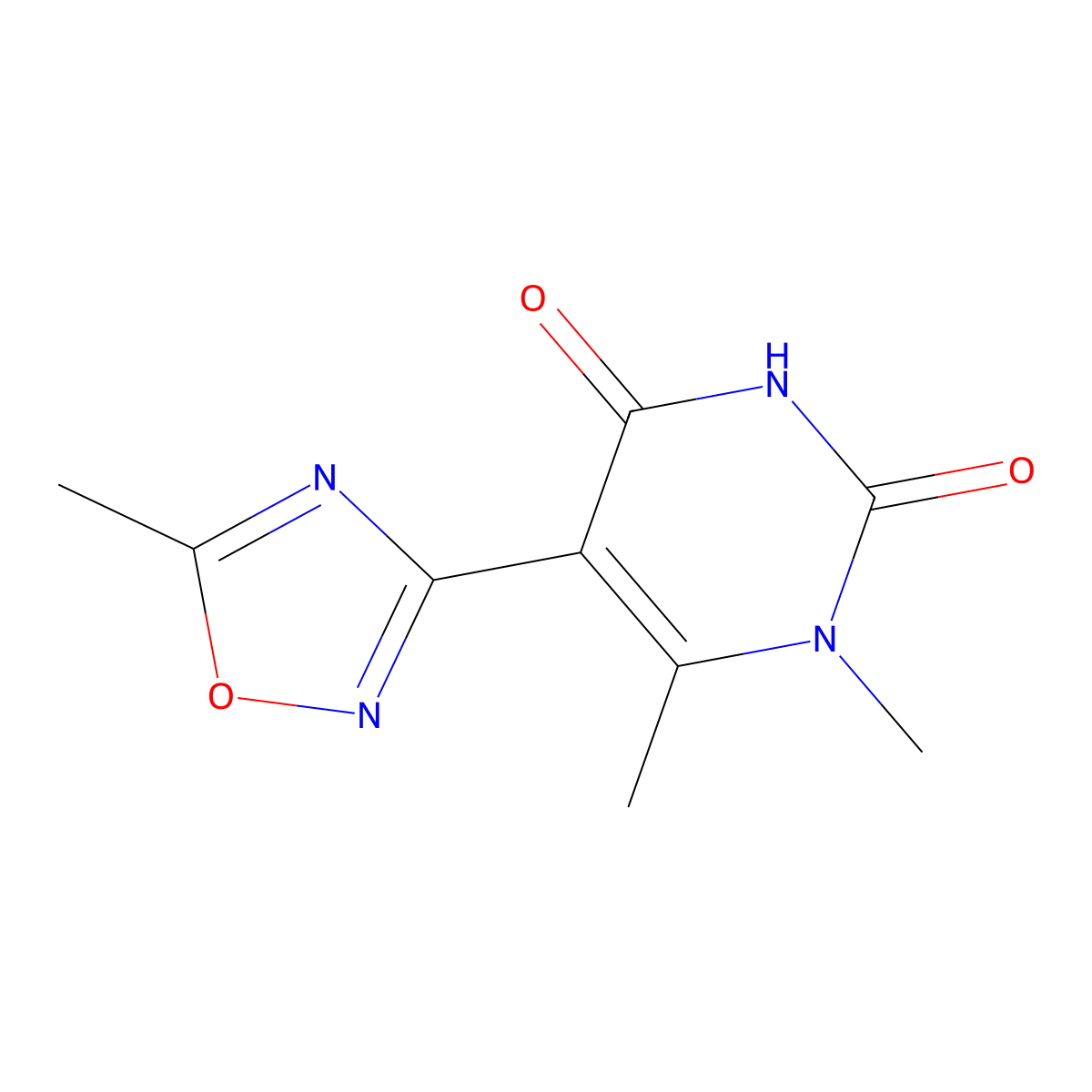 1,6-Dimethyl-5-(5-methyl-1,2,4-oxadiazol-3-yl)-1,2,3,4-tetrahydropyrimidine-2,4-dione molecular structure, CAS 2060040-47-1