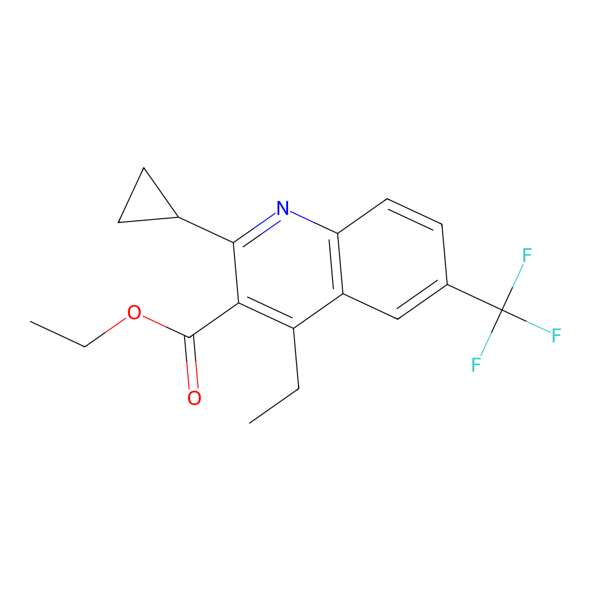 Ethyl 2-cyclopropyl-4-ethyl-6-(trifluoromethyl)quinoline-3-carboxylate molecular structure, CAS 2060040-49-3