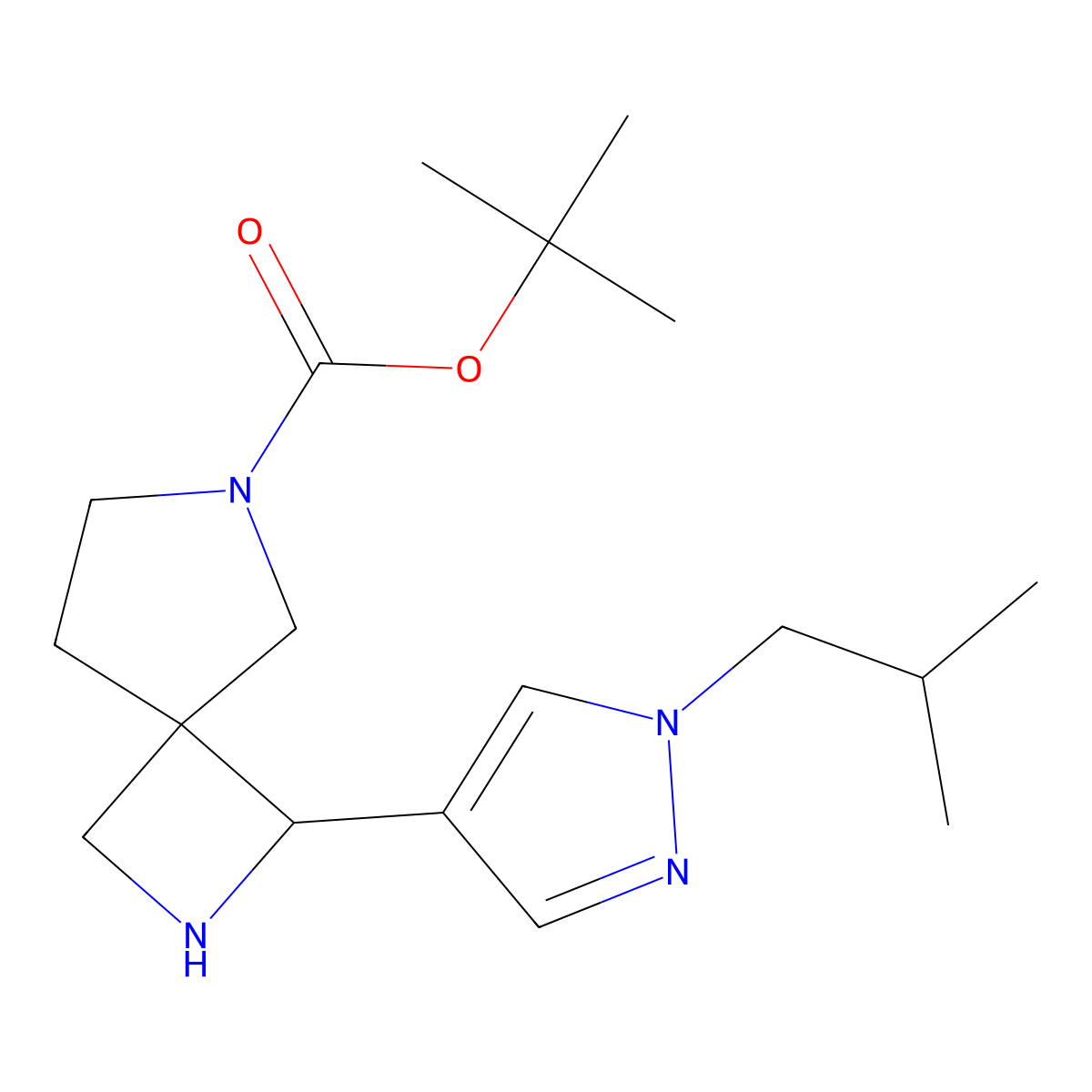 tert-Butyl 1-[1-(2-methylpropyl)-1H-pyrazol-4-yl]-2,6-diazaspiro[3.4]octane-6-carboxylate molecular structure, CAS 2060040-51-7