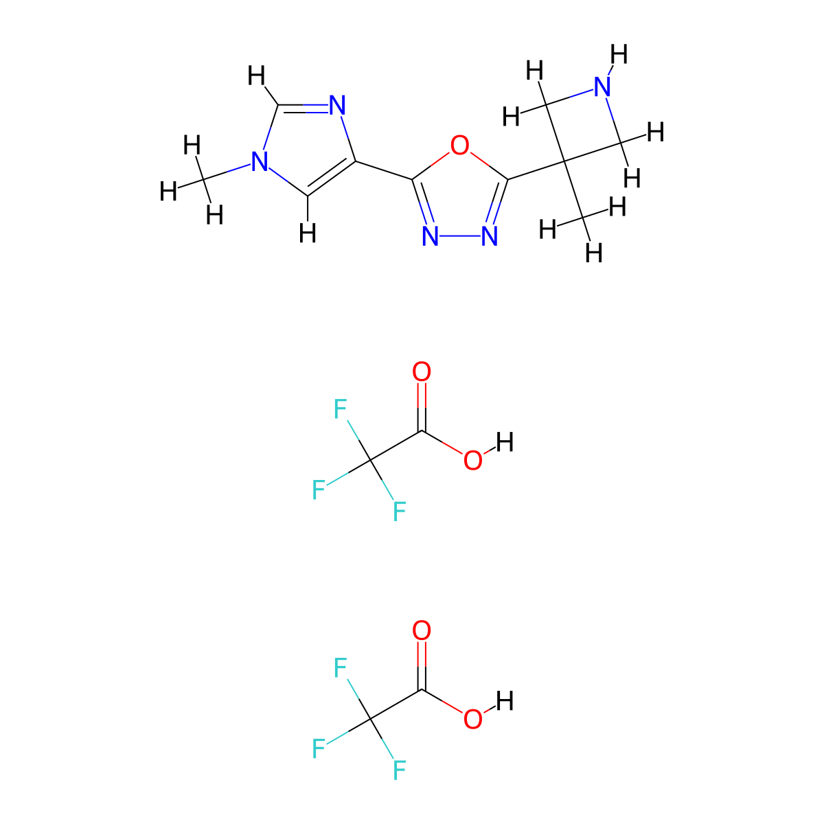 2-(1-Methyl-1H-imidazol-4-yl)-5-(3-methylazetidin-3-yl)-1,3,4-oxadiazole, bis(trifluoroacetic acid) molecular structure, CAS 2060040-84-6
