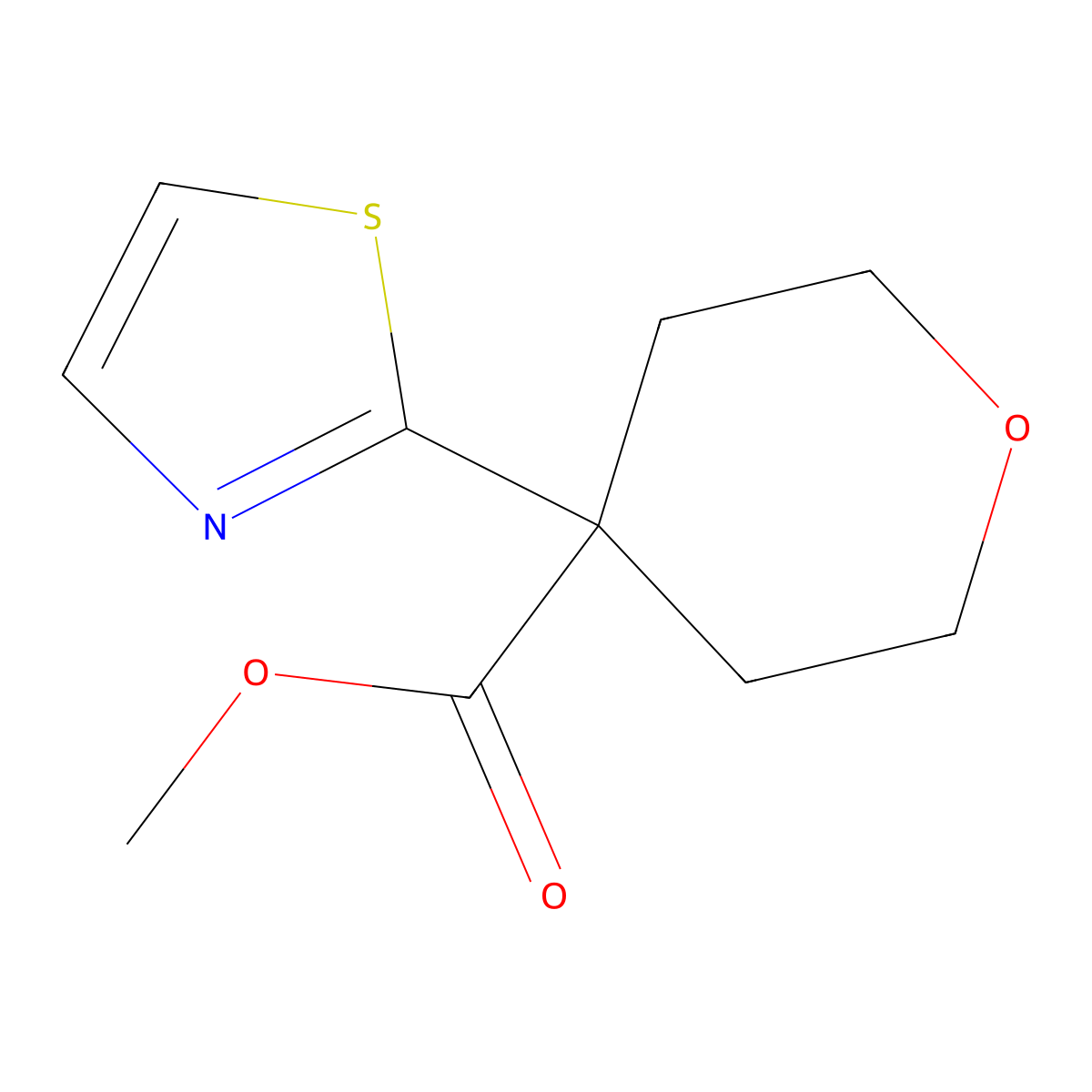 Methyl 4-(1,3-thiazol-2-yl)oxane-4-carboxylate molecular structure, CAS 2060041-64-5