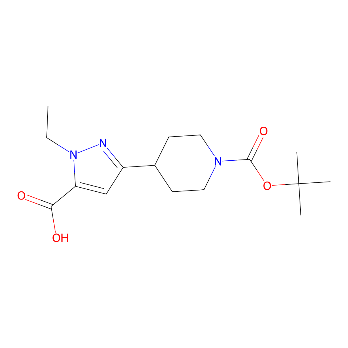 3-{1-[(tert-butoxy)carbonyl]piperidin-4-yl}-1-ethyl-1H-pyrazole-5-carboxylic acid molecular structure, CAS 2060041-87-2