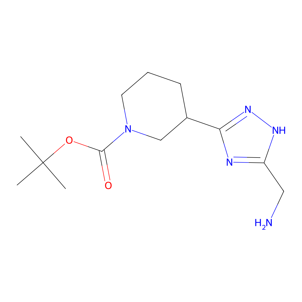 tert-Butyl 3-[5-(aminomethyl)-1H-1,2,4-triazol-3-yl]piperidine-1-carboxylate molecular structure, CAS 2060042-20-6