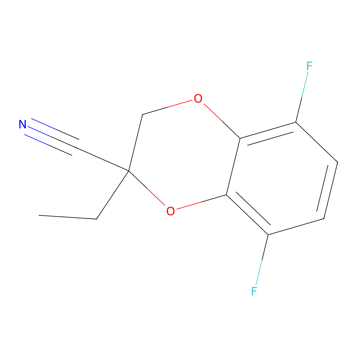 2-Ethyl-5,8-difluoro-2,3-dihydro-1,4-benzodioxine-2-carbonitrile molecular structure, CAS 2060042-29-5