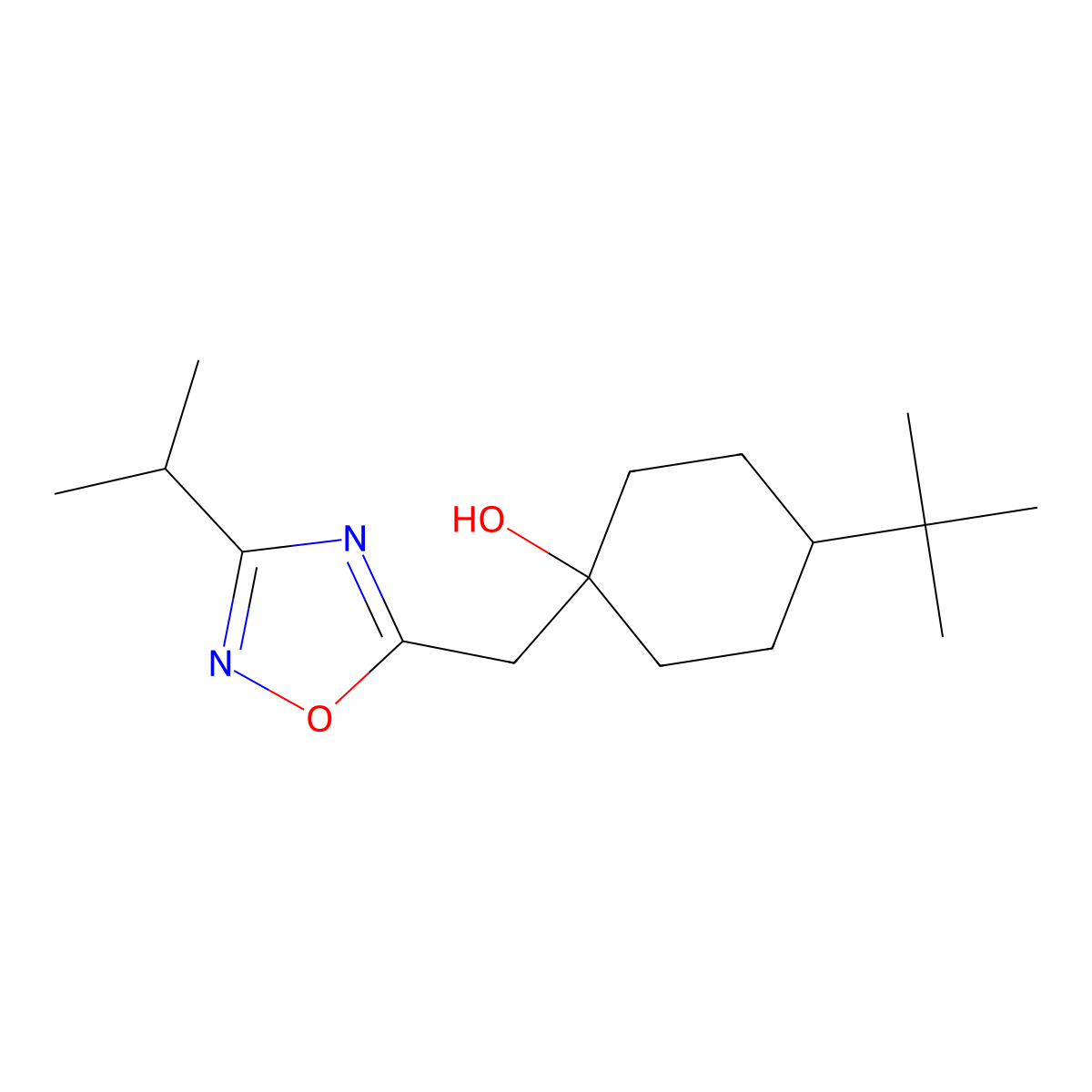 4-tert-Butyl-1-{[3-(propan-2-yl)-1,2,4-oxadiazol-5-yl]methyl}cyclohexan-1-ol molecular structure, CAS 2060042-70-6