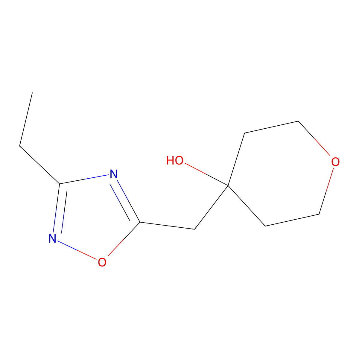 4-[(3-Ethyl-1,2,4-oxadiazol-5-yl)methyl]oxan-4-ol molecular structure, CAS 2060042-77-3