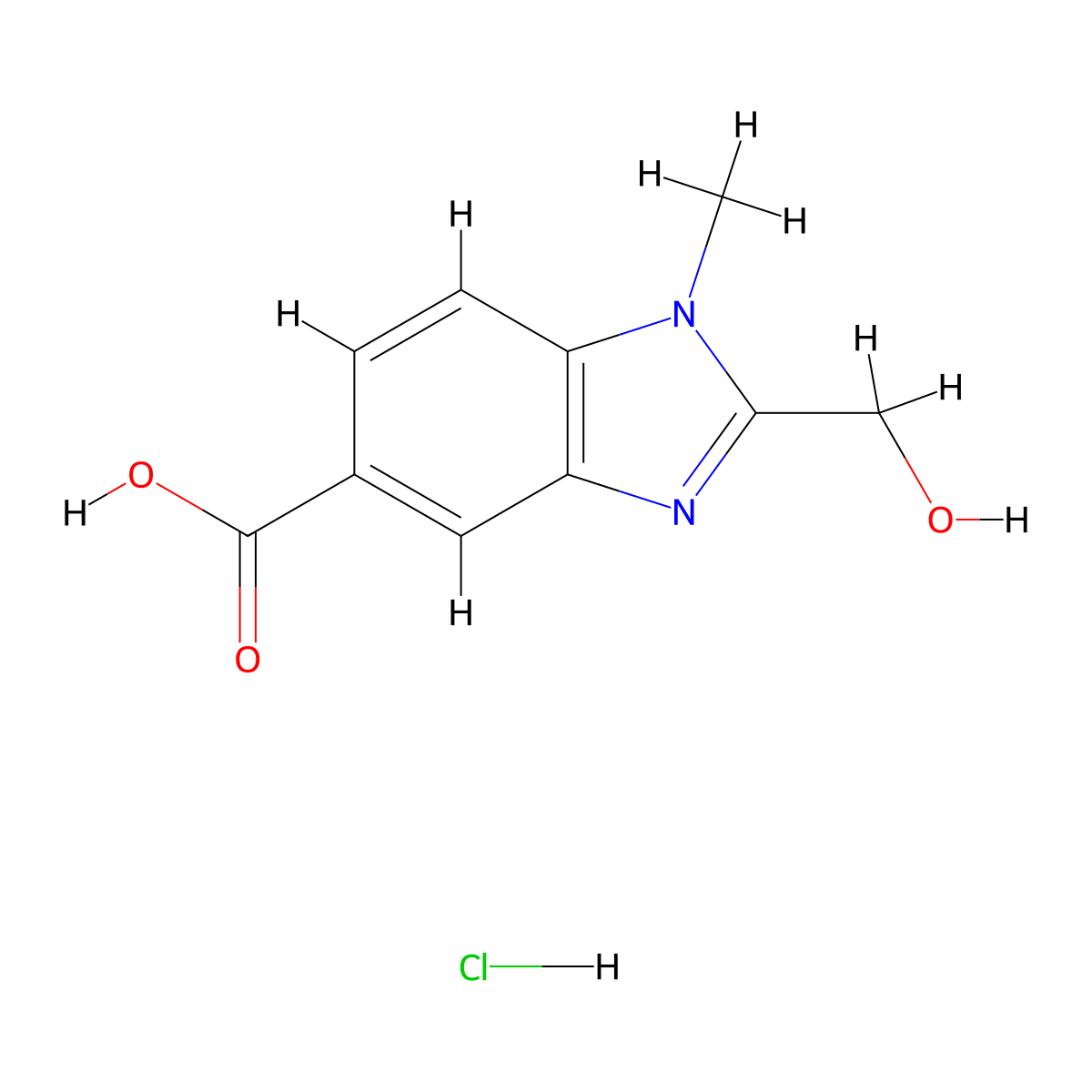 2-(hydroxymethyl)-1-methyl-1H-1,3-benzodiazole-5-carboxylic acid hydrochloride molecular structure, CAS 2060042-91-1