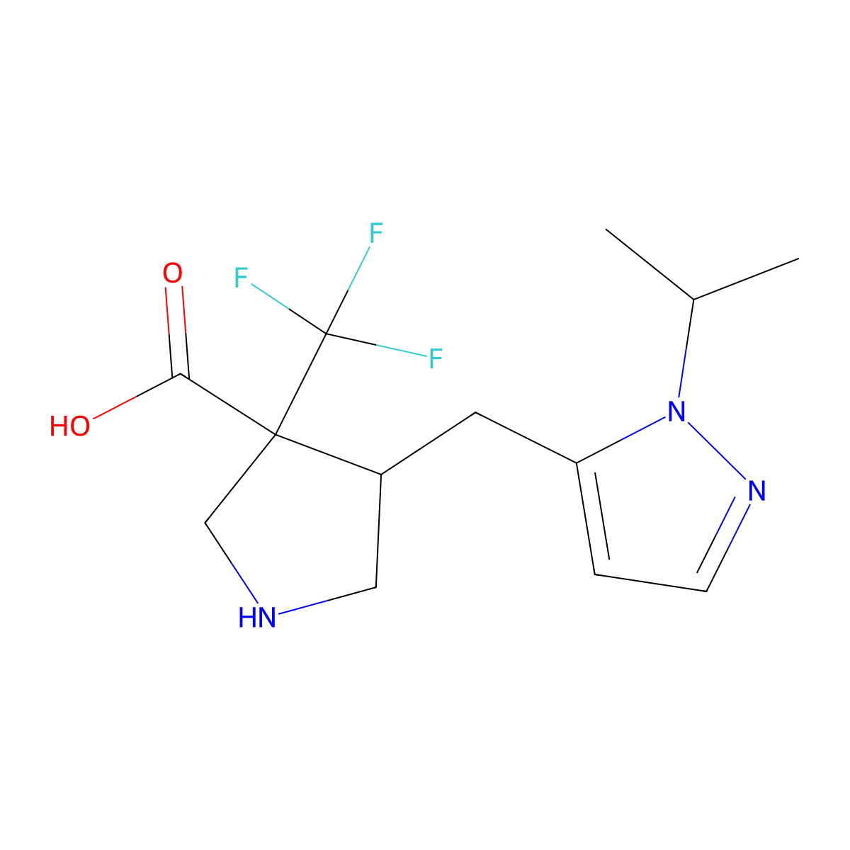4-{[1-(propan-2-yl)-1H-pyrazol-5-yl]methyl}-3-(trifluoromethyl)pyrrolidine-3-carboxylic acid molecular structure, CAS 2060043-03-8