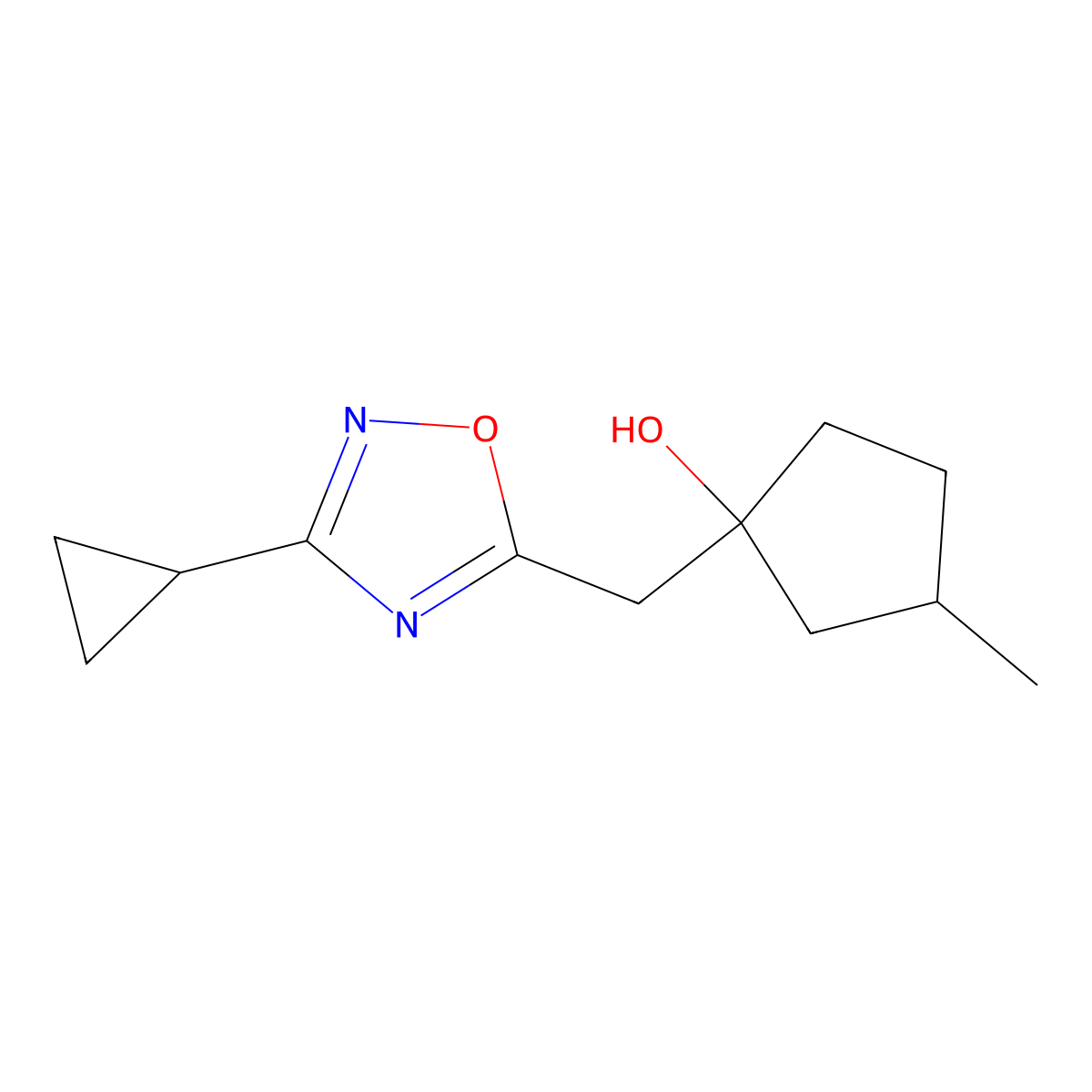 1-[(3-Cyclopropyl-1,2,4-oxadiazol-5-yl)methyl]-3-methylcyclopentan-1-ol molecular structure, CAS 2060043-06-1