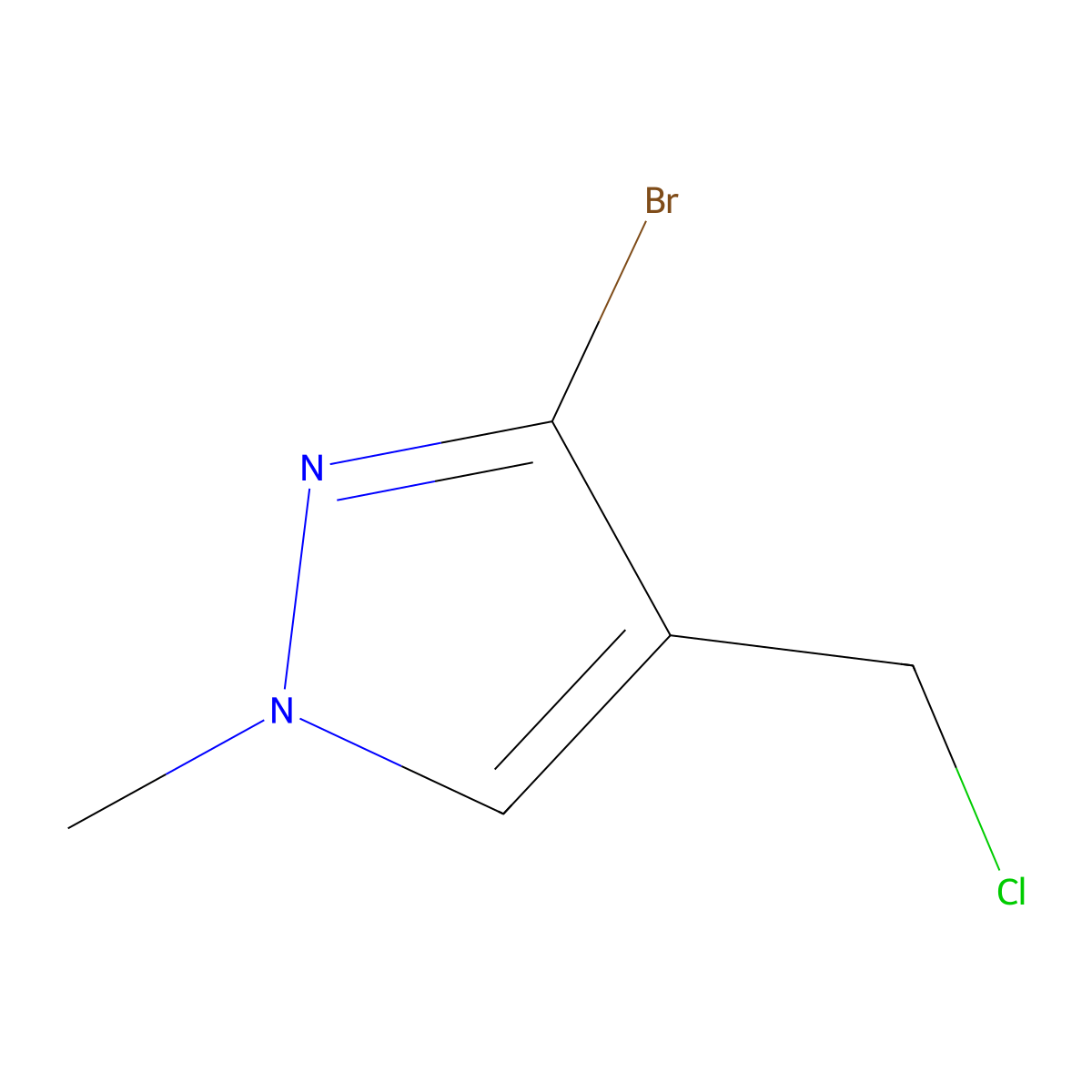 3-bromo-4-(chloromethyl)-1-methyl-1H-pyrazole molecular structure, CAS 2060043-12-9