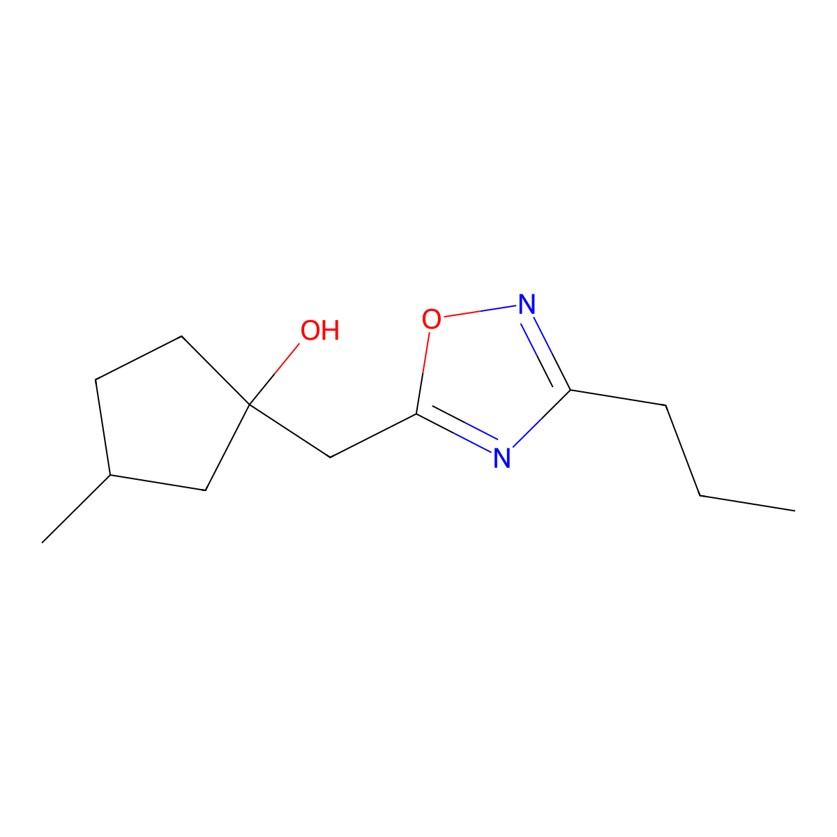 3-Methyl-1-[(3-propyl-1,2,4-oxadiazol-5-yl)methyl]cyclopentan-1-ol molecular structure, CAS 2060043-16-3