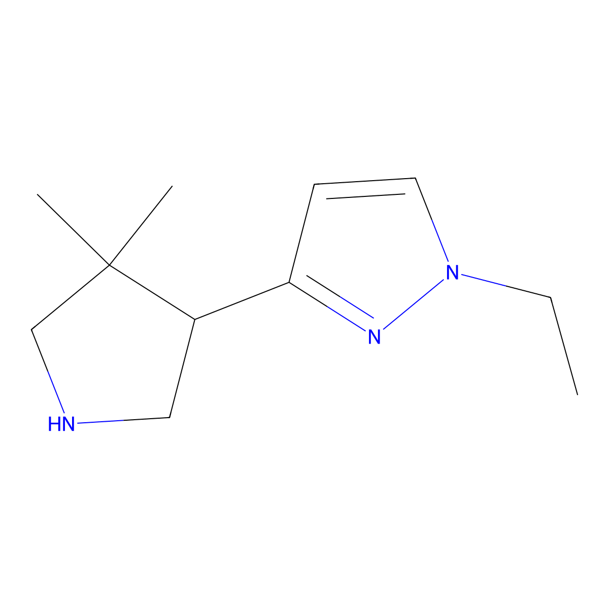3-(4,4-Dimethylpyrrolidin-3-yl)-1-ethyl-1H-pyrazole molecular structure, CAS 2060043-31-2