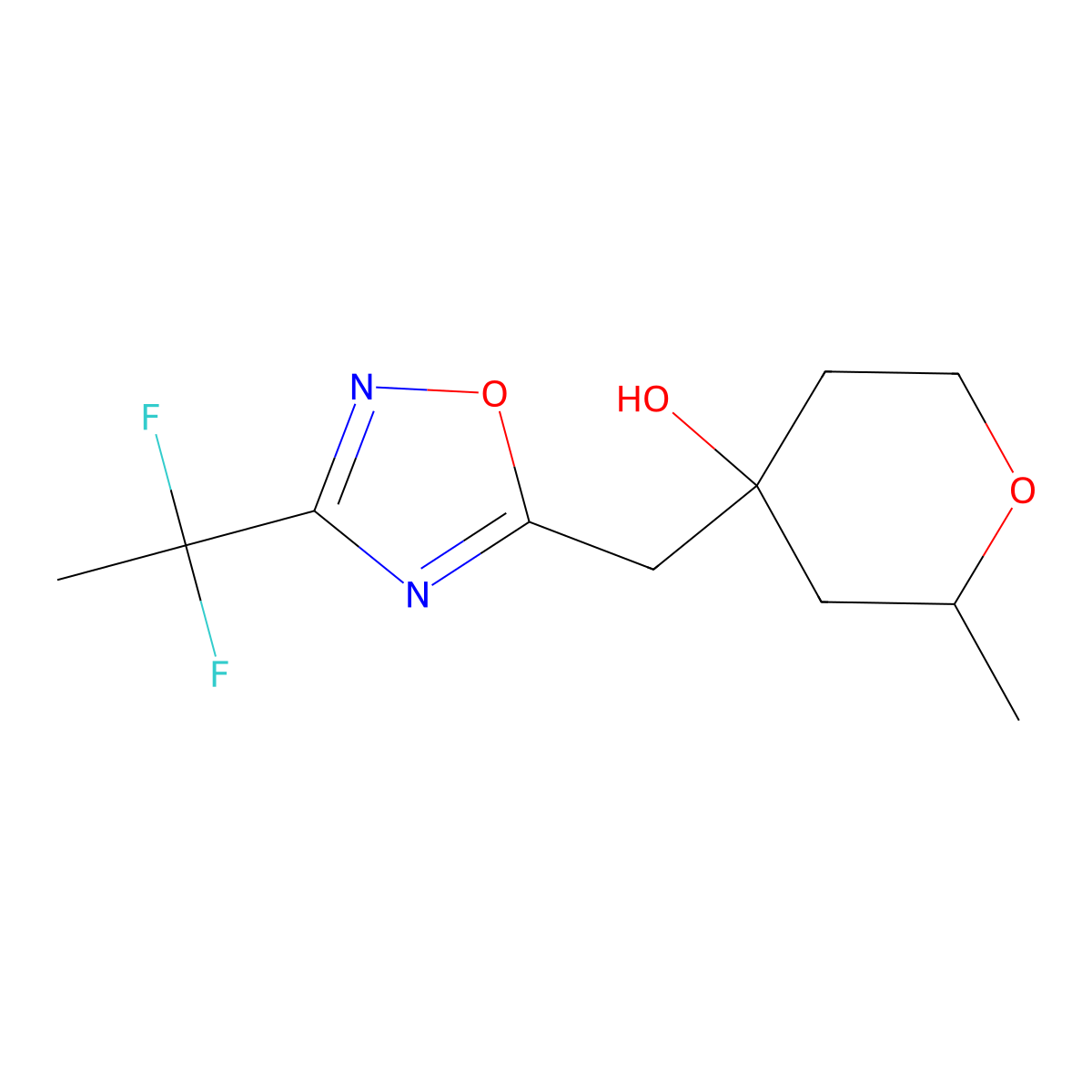 4-{[3-(1,1-Difluoroethyl)-1,2,4-oxadiazol-5-yl]methyl}-2-methyloxan-4-ol molecular structure, CAS 2060043-36-7