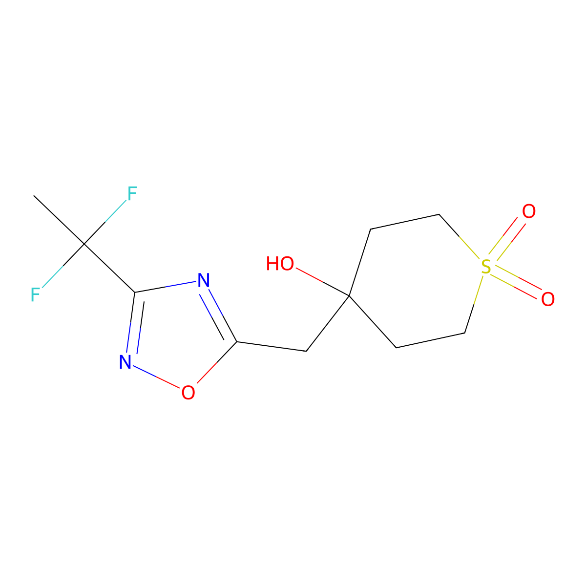 4-{[3-(1,1-Difluoroethyl)-1,2,4-oxadiazol-5-yl]methyl}-4-hydroxy-1lambda6-thiane-1,1-dione molecular structure, CAS 2060043-44-7