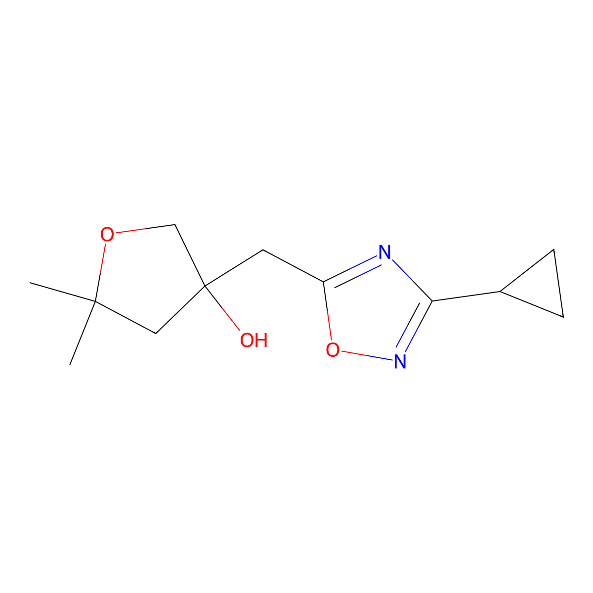 3-[(3-Cyclopropyl-1,2,4-oxadiazol-5-yl)methyl]-5,5-dimethyloxolan-3-ol molecular structure, CAS 2060043-46-9