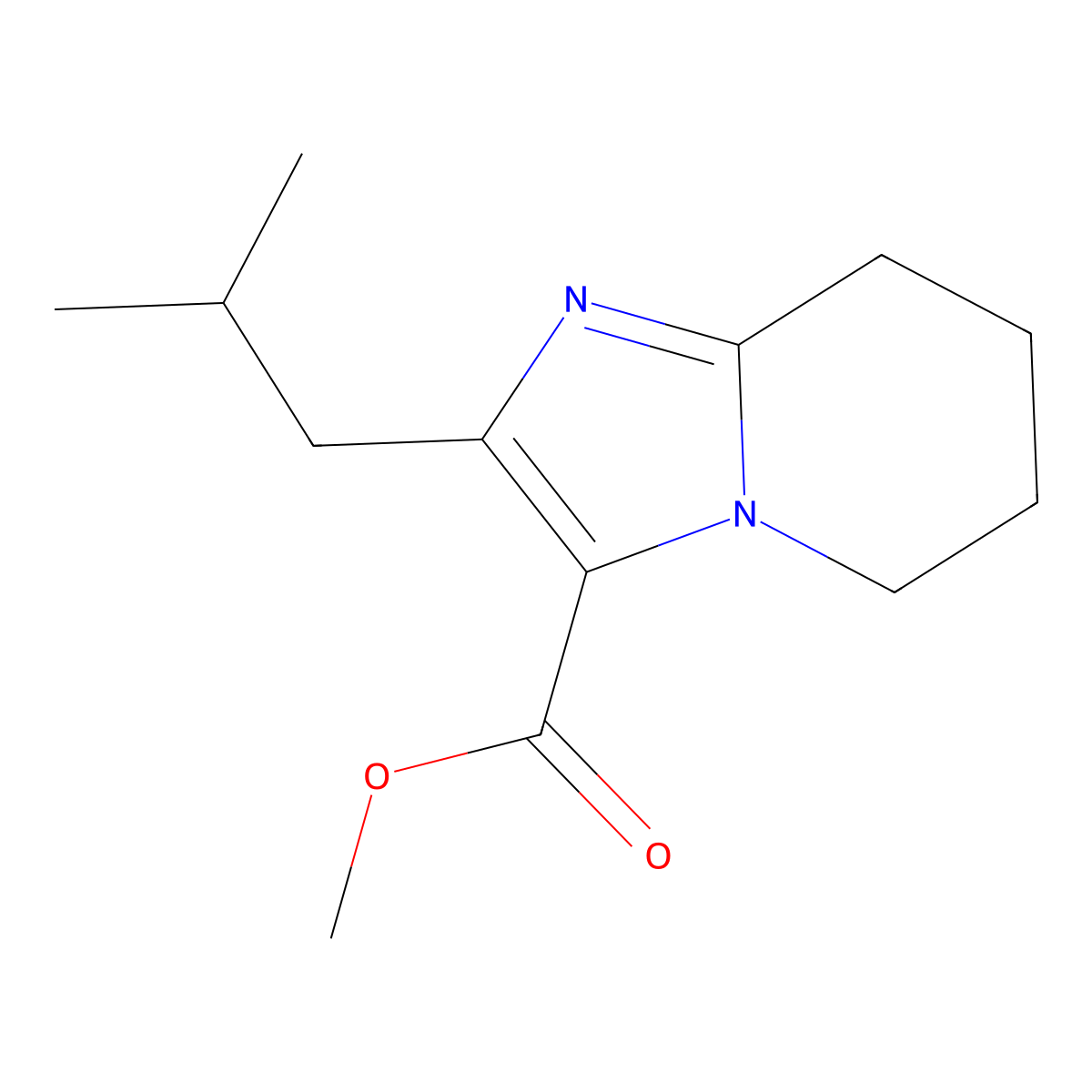 Methyl 2-(2-methylpropyl)-5H,6H,7H,8H-imidazo[1,2-a]pyridine-3-carboxylate molecular structure, CAS 2060043-69-6