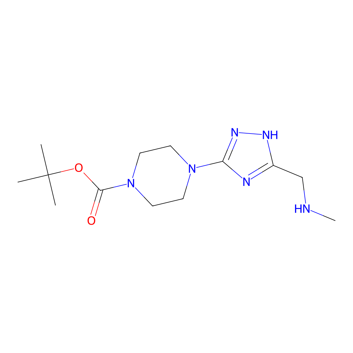 tert-Butyl 4-{5-[(methylamino)methyl]-1H-1,2,4-triazol-3-yl}piperazine-1-carboxylate molecular structure, CAS 2060044-30-4