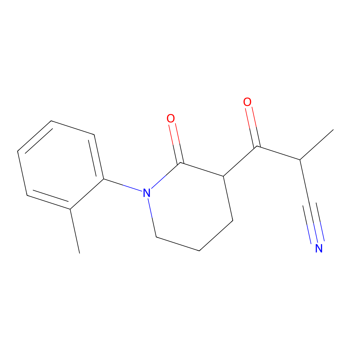 2-Methyl-3-[1-(2-methylphenyl)-2-oxopiperidin-3-yl]-3-oxopropanenitrile molecular structure, CAS 2060044-37-1