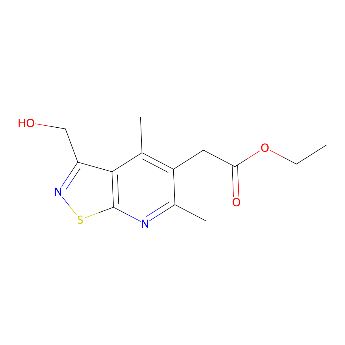 Ethyl 2-[3-(hydroxymethyl)-4,6-dimethyl-[1,2]thiazolo[5,4-b]pyridin-5-yl]acetate molecular structure, CAS 2060044-41-7