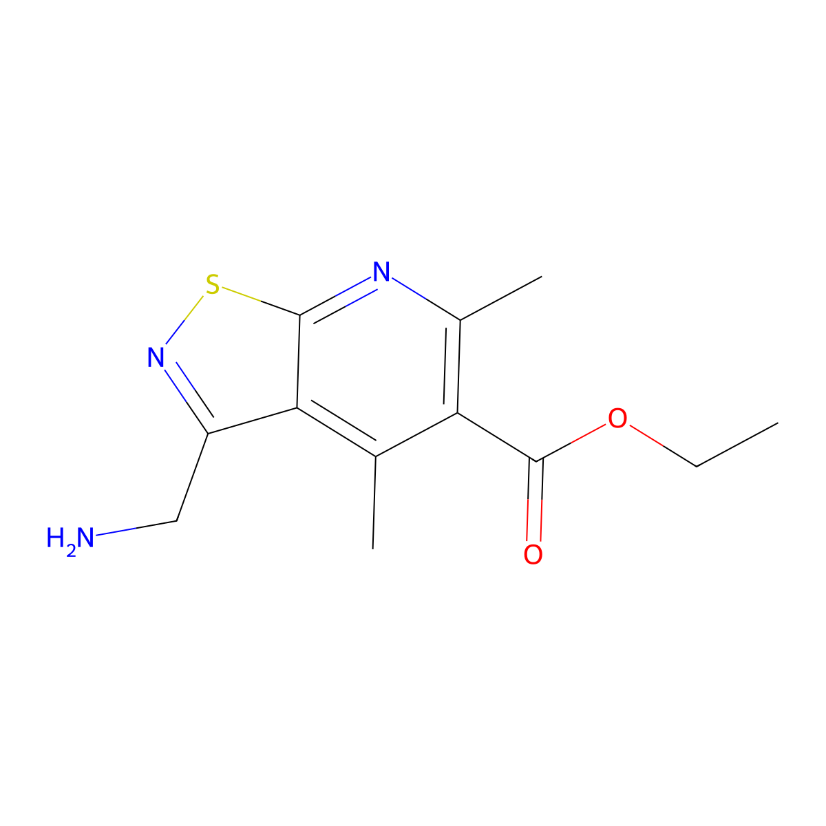 Ethyl 3-(aminomethyl)-4,6-dimethyl-[1,2]thiazolo[5,4-b]pyridine-5-carboxylate molecular structure, CAS 2060044-57-5