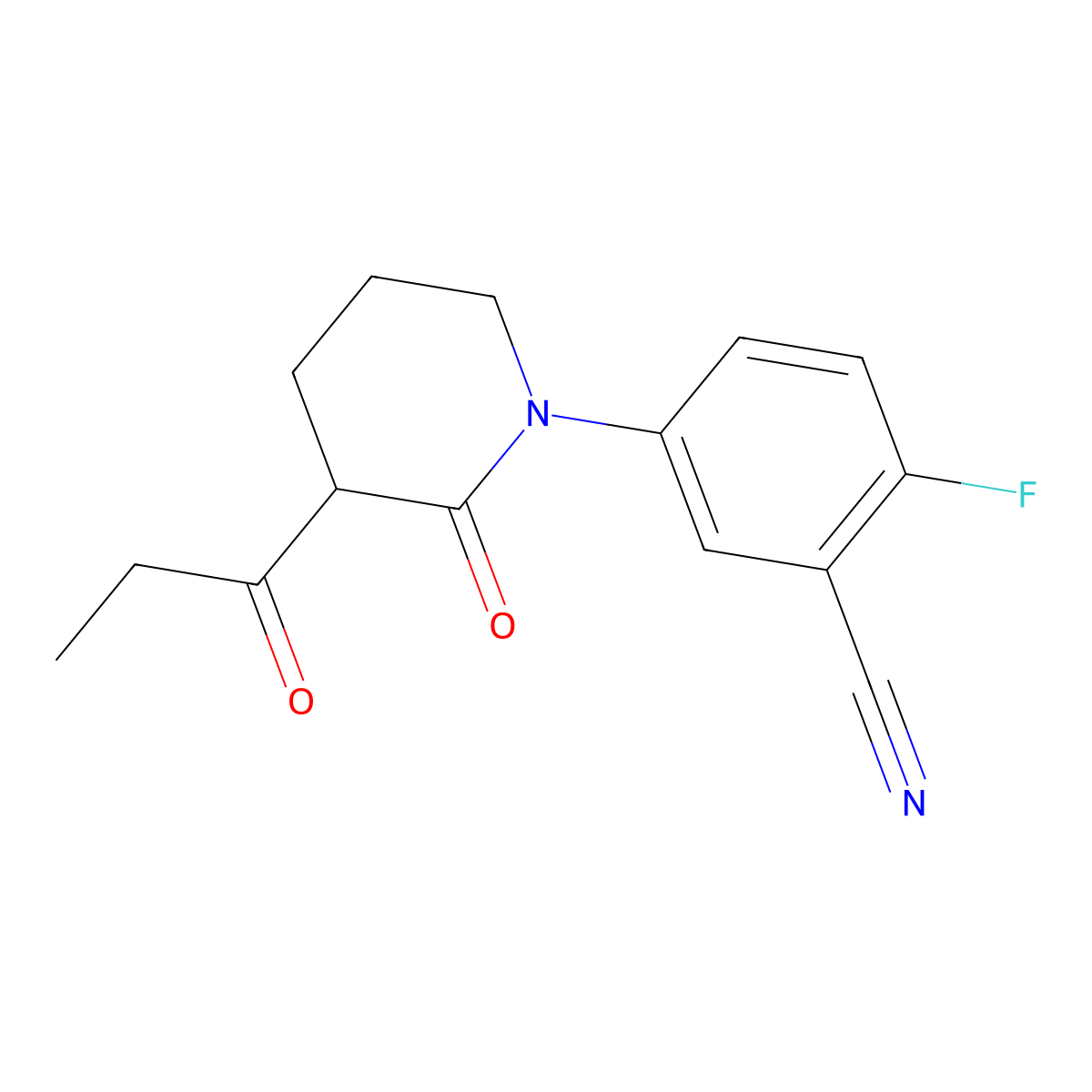 2-Fluoro-5-(2-oxo-3-propanoylpiperidin-1-yl)benzonitrile molecular structure, CAS 2060044-96-2