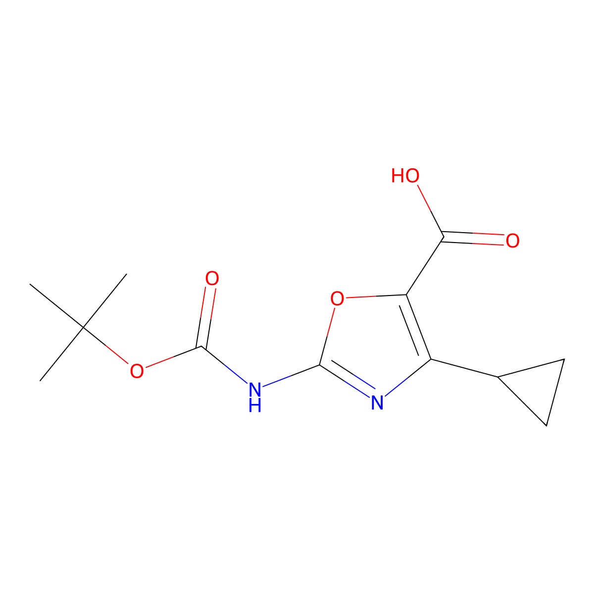 2-{[(Tert-butoxy)carbonyl]amino}-4-cyclopropyl-1,3-oxazole-5-carboxylic acid molecular structure, CAS 2060045-10-3