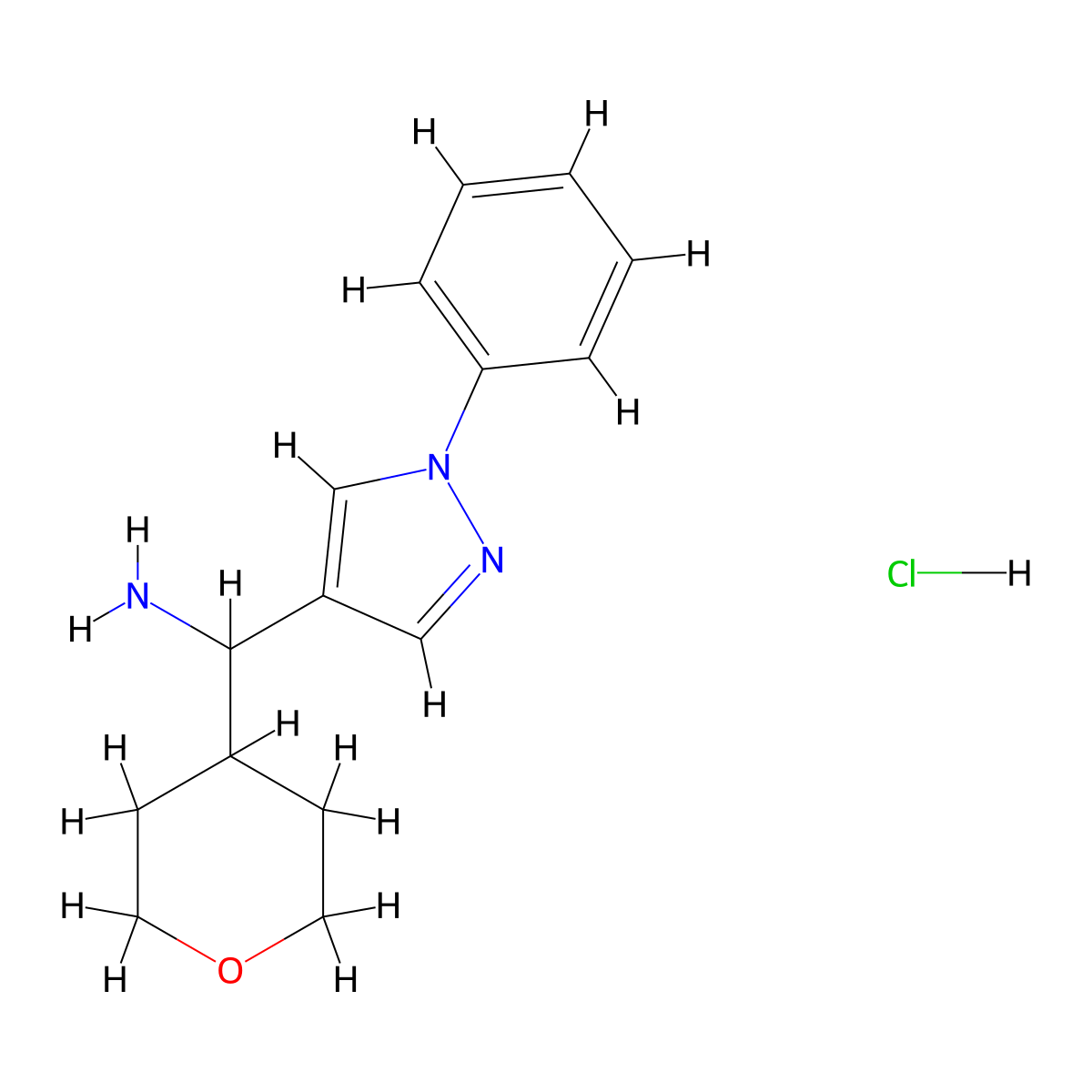 (oxan-4-yl)(1-phenyl-1H-pyrazol-4-yl)methanamine hydrochloride molecular structure, CAS 2060045-11-4