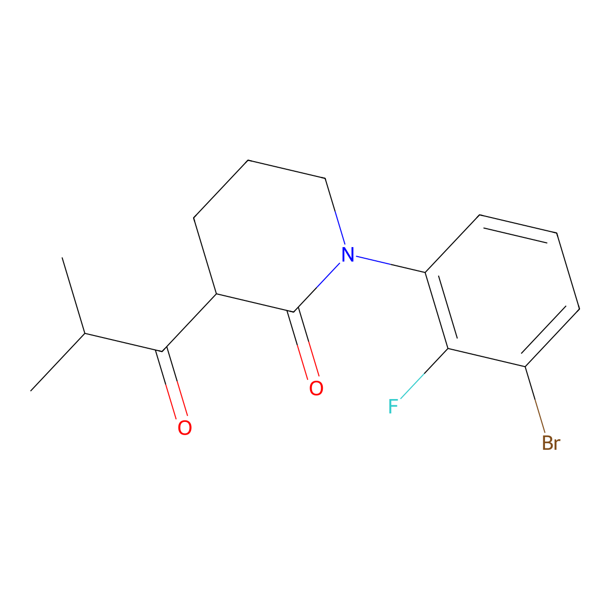 1-(3-Bromo-2-fluorophenyl)-3-(2-methylpropanoyl)piperidin-2-one molecular structure, CAS 2060045-19-2