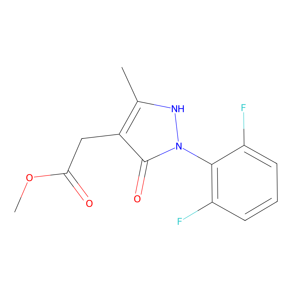 Methyl 2-[2-(2,6-difluorophenyl)-5-methyl-3-oxo-2,3-dihydro-1H-pyrazol-4-yl]acetate molecular structure, CAS 2060045-78-3