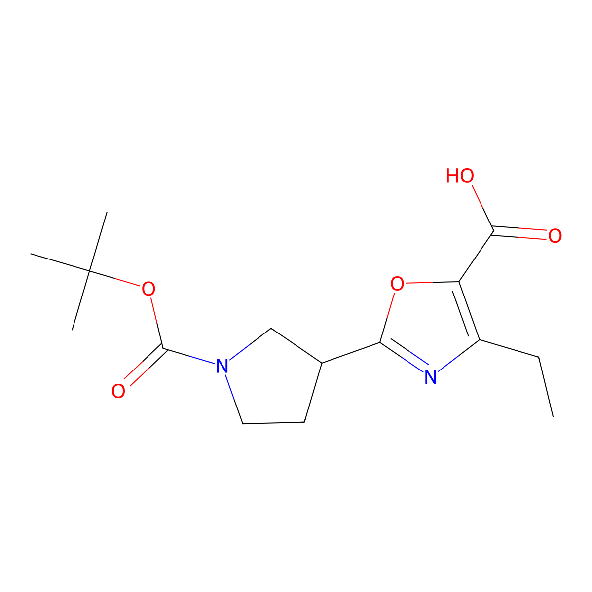 2-{1-[(Tert-butoxy)carbonyl]pyrrolidin-3-yl}-4-ethyl-1,3-oxazole-5-carboxylic acid molecular structure, CAS 2060045-96-5