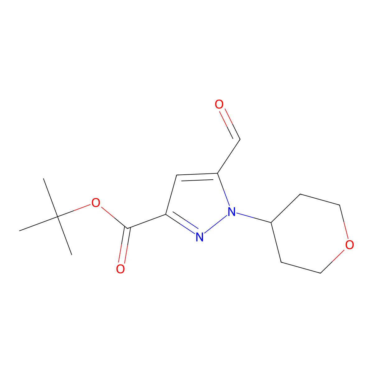 tert-Butyl 5-formyl-1-(oxan-4-yl)-1H-pyrazole-3-carboxylate molecular structure, CAS 2060046-23-1
