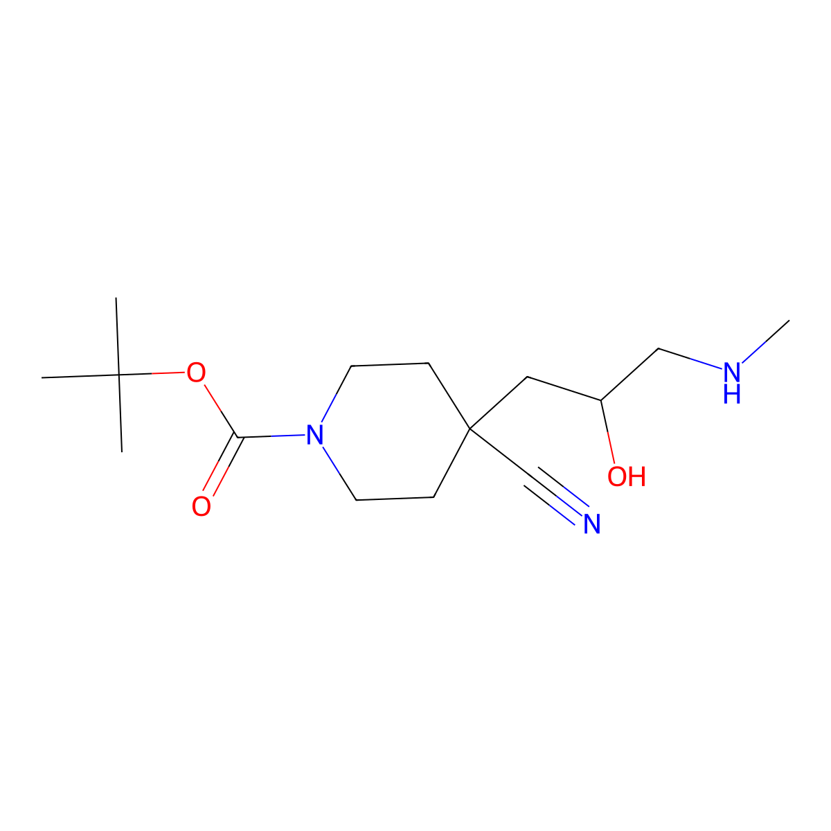 tert-Butyl 4-cyano-4-[2-hydroxy-3-(methylamino)propyl]piperidine-1-carboxylate molecular structure, CAS 2060046-38-8