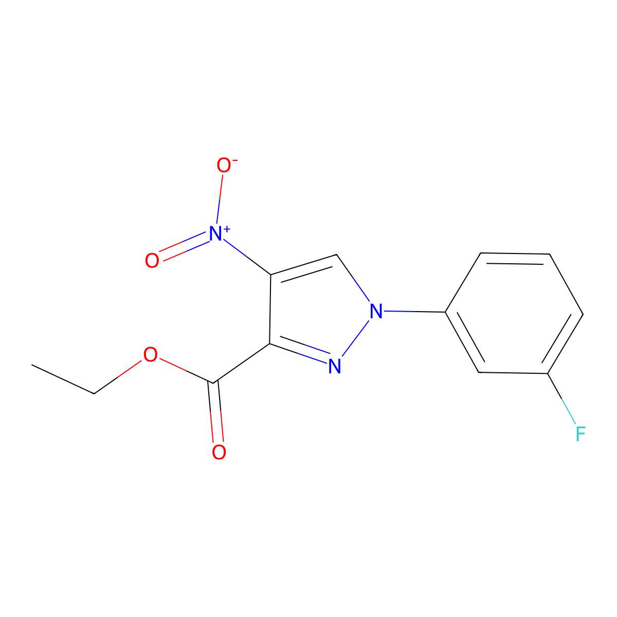 Ethyl 1-(3-fluorophenyl)-4-nitro-1H-pyrazole-3-carboxylate molecular structure, CAS 2060046-48-0